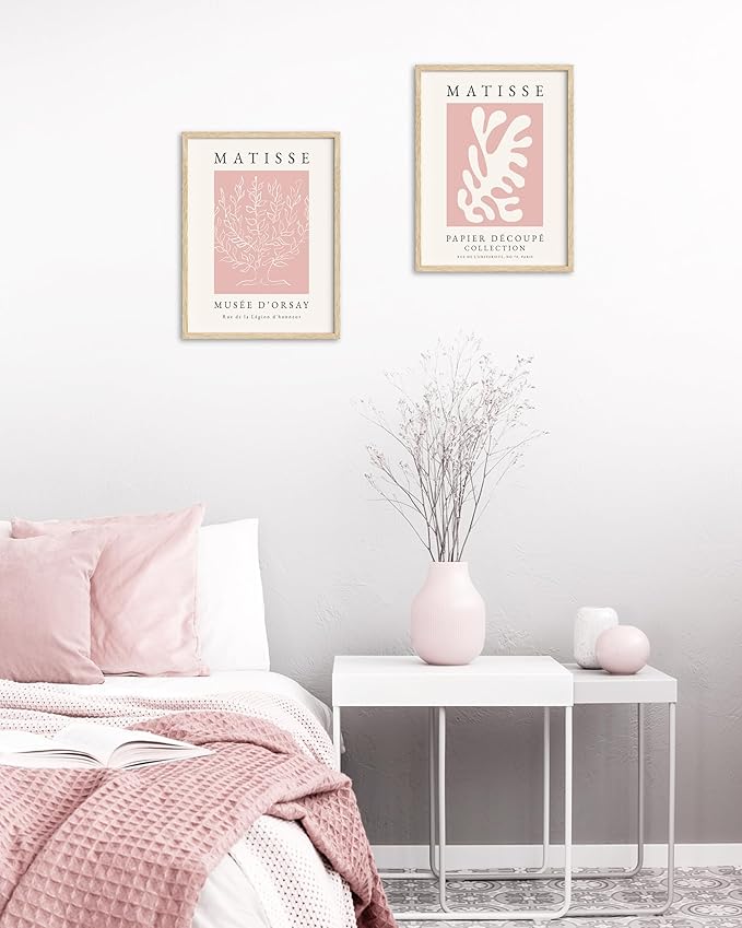 HesenDot Unframed Pink Wall Art Set of 3, 12x16in Matisse Canvas Prints