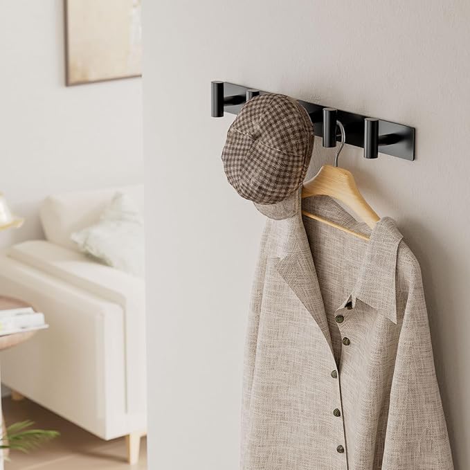 GWAAZXGZ Black Wall Mounted Coat Rack – 5 T-Shaped Pegs
