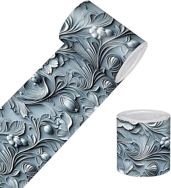 HOMETITUTE Wallpaper Border Peel and Stick Wall Border Ice Blue Fold Texture