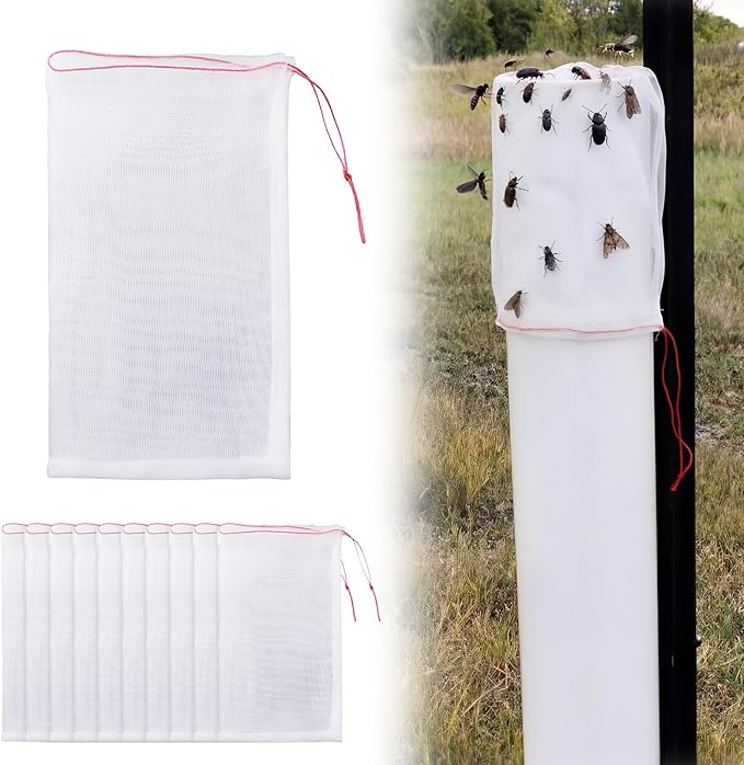 SATINIOR 60 Pcs Seedling Protection Garden Mesh Insect Netting Pest Barrier Bag with Drawstring Tubes Tree Guard Sleeve Tree Tubes Net for Outdoor Plant Landscaping