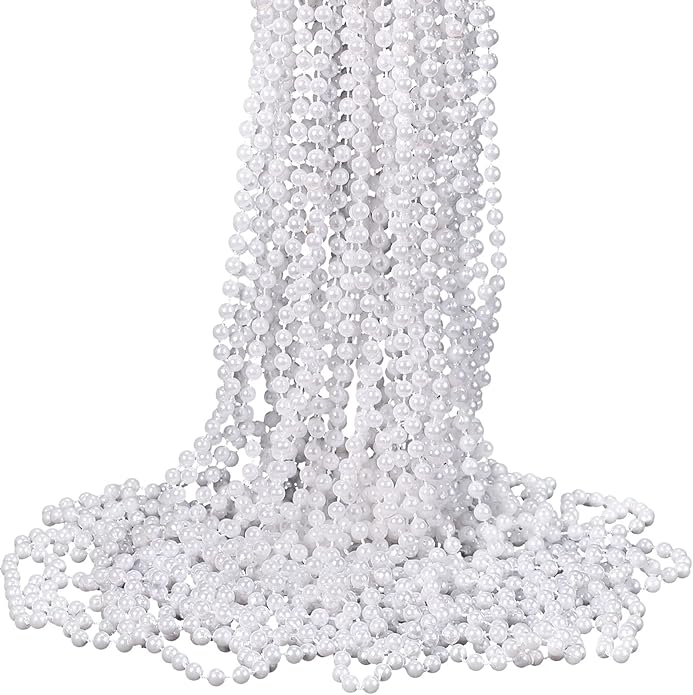 Sureio 36 Pack Long Pearl Necklace Fake Pearl Necklace Bulk Costume Jewelry for Women 1920s White Faux Beaded Strand Layered Accessories for Christmas Wedding Bridal Shower Tea Birthday Decor