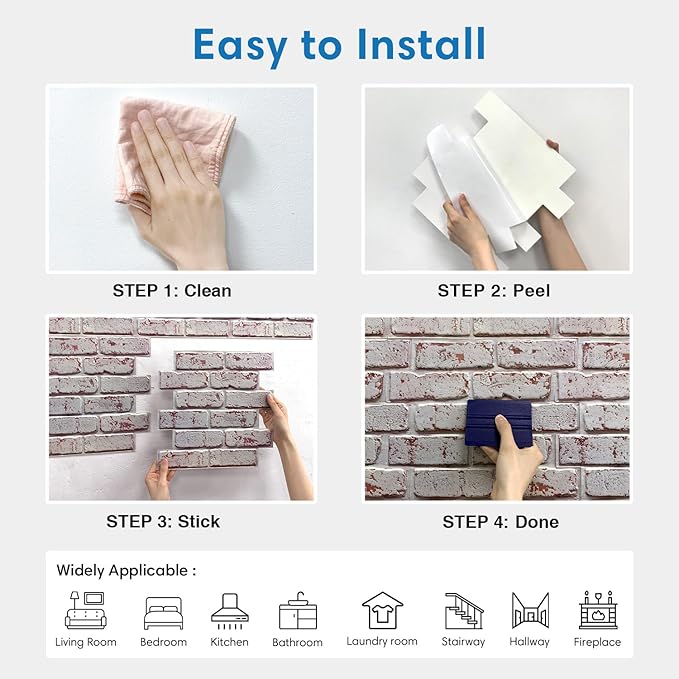 3D Whitewash Brick Wall Panel Peel and Stick