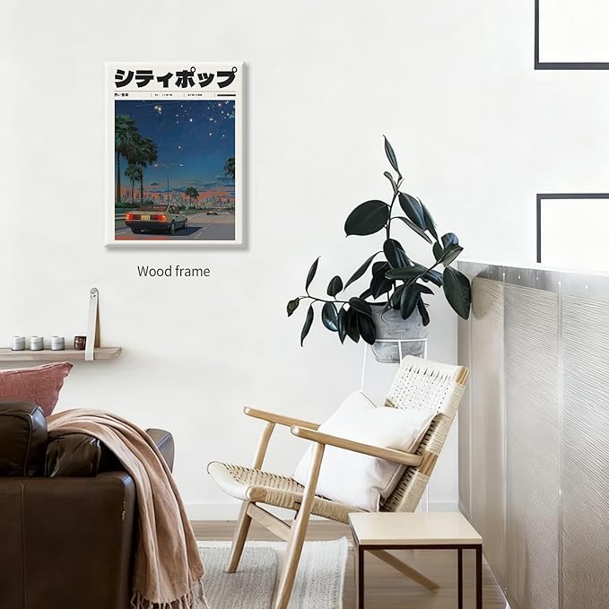 Vintage Japanese Framed Wall Art 90s Vaporwave Aesthetic Print Asian Music
