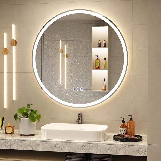 BEAUTYPEAK 28x28 LED Round Bathroom Mirror