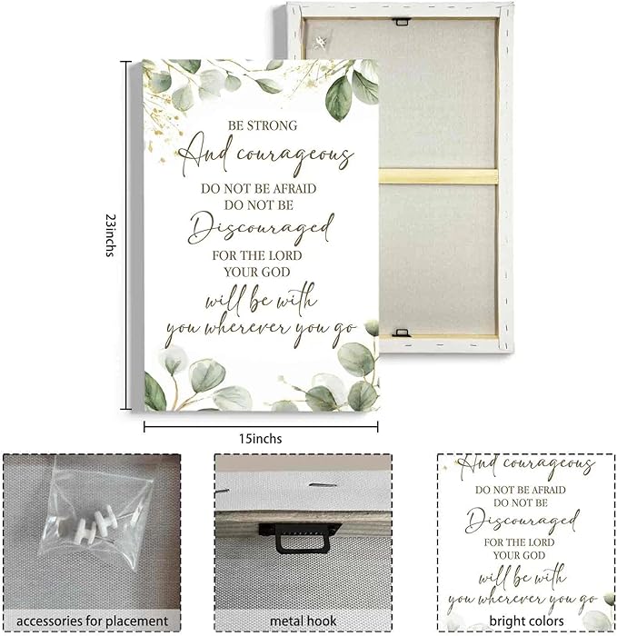 HIWX Christian Inspirational Wall Decor, Be Strong and Courageous Bible Verses