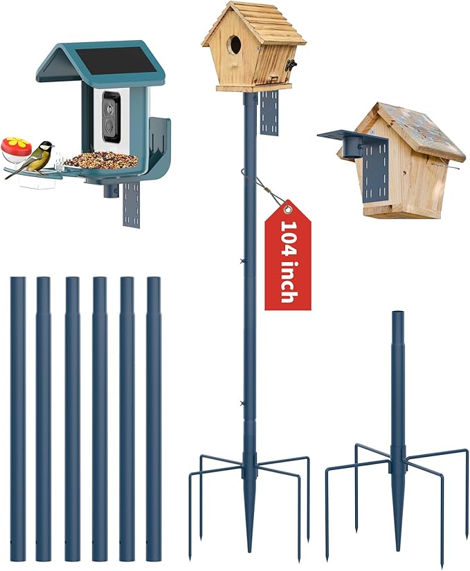 Bird Feeder Pole Stand â 104 Inch Height Feeding Station with 1-Inch Dia Heavy Duty for Hanging Feeders, Bird House Pole Mount Kit for Outdoor, Slip-Fit Connectionï¼Blue