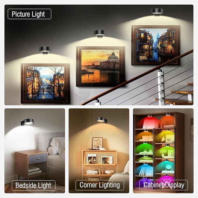 Xuolder Picture Lights for Wall, 2000mAh Rechargeable Battery Poster Lights LED