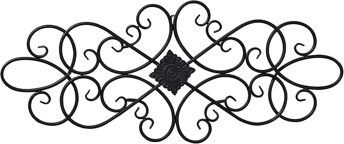 Sintosin Black Wrought Iron Wall Decor 32" x 13", Hanging Flower Scroll Metal Wall Art Decor, Living Room Wall Decor, Vintage House Decorations for Indoor Outdoor Fireplace Bedroom