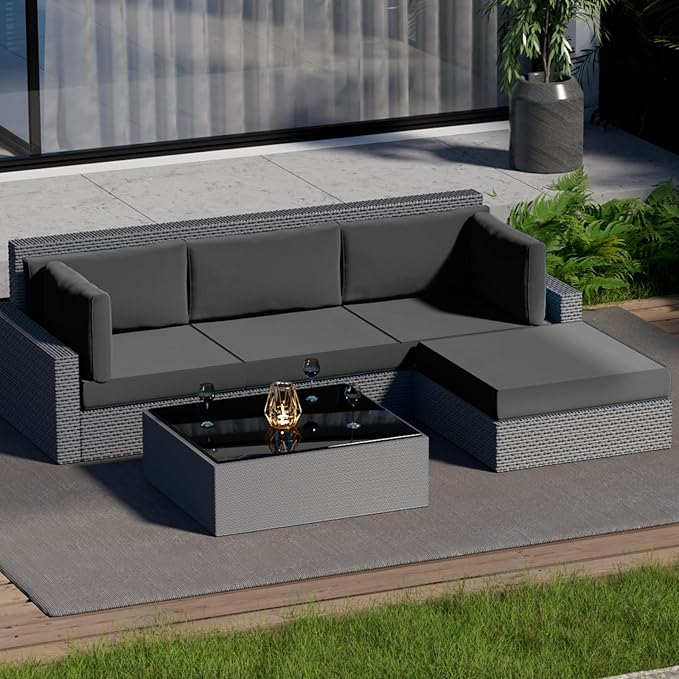 9 Piece Outdoor Patio Waterproof Cushion Covers, Fits 4-Seat Wicker Rattan Sectional Couch Chair Furniture Cover Replacement Set - Fade-Resistant Patio Cushion Covers with Zipper (Cover Only)