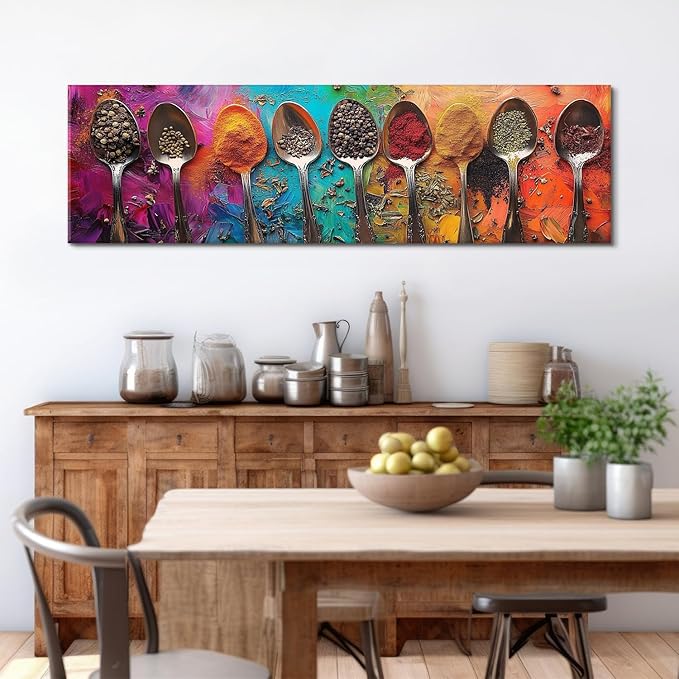 Colorful Spices Seasoning Spoon Canvas Wall Art Kitchen Wall Decor Large
