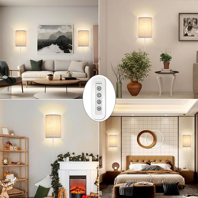 FINCMY Wall Sconce Light Plug in, Dimmable Sconces Wall Decor Set of 2