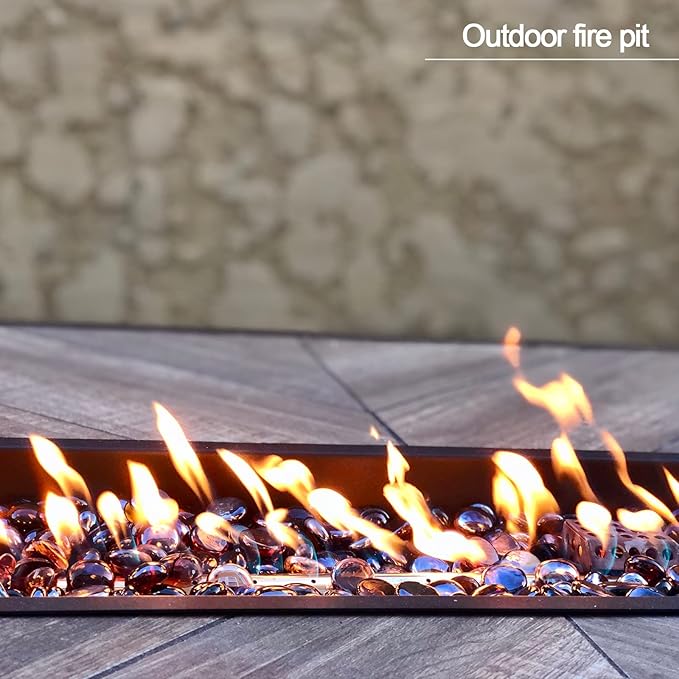 5 Pound Fire Pit Glass 3/4 Inch Reflective Round Fire Glass Drops Beads Rocks for Natural or Propane Fire Pit and Landscaping Amber