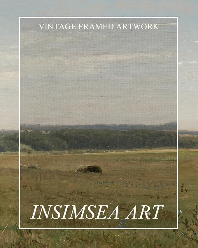 InSimSea Extra Large Framed Vintage Wall Art, Living Room Meadow Farmhouse Decor, Pastoral Field Landscape Canvas Prints, Retro Scenery Long Picture for Bedroom Above of Bed, 20x40inch