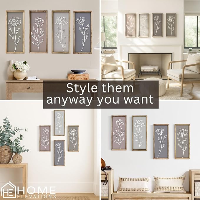 Product Elevations 3D Bathroom Art Set of 4 – Wooden Framed Wall Art