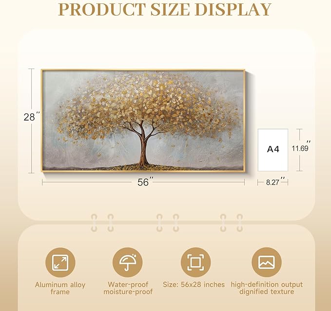 Large Framed Tree of Life Gold Wall Art