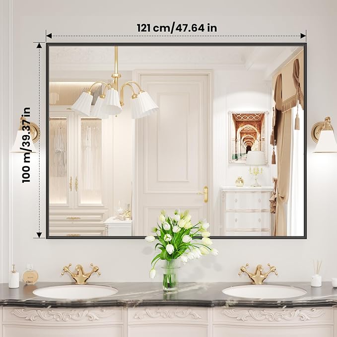 LOAAO Black Bathroom Mirror 48"X40"