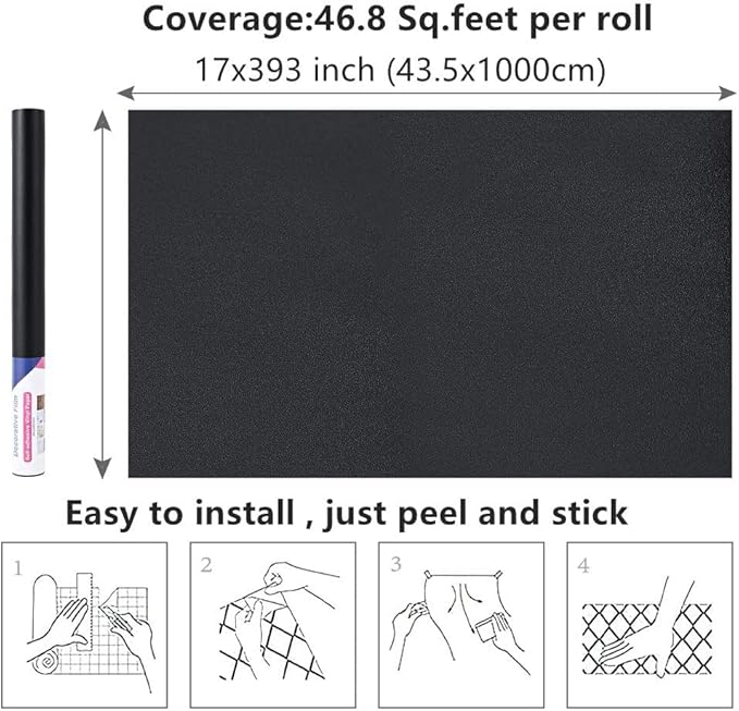 Arthome Black Peel & Stick Wallpaper, Matte Black Contact Paper, Self-Adhesive