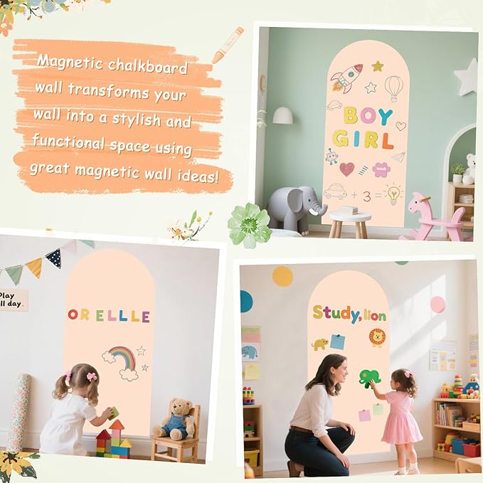 Arch Magnetic Wall Decal 39.3x17.5 Inch Milk Tea Magnetic Chalk Board Sticker