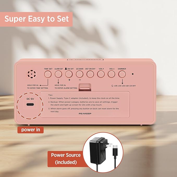 Peakeep Digital Clock, Alarm Clock Battery Backup Powered