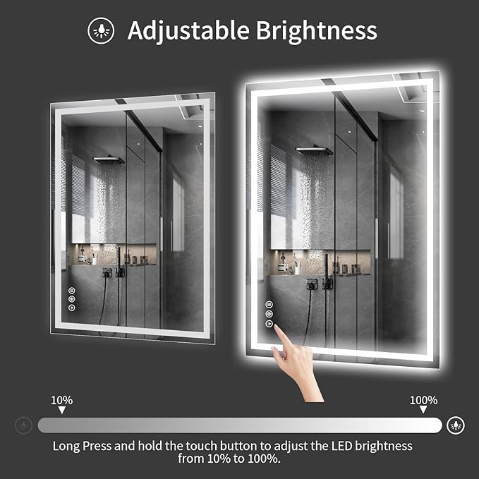 Koonmi 48"x36" LED Mirror for Bathroom, 90CRI Anti-Fog Vanity Mirror
