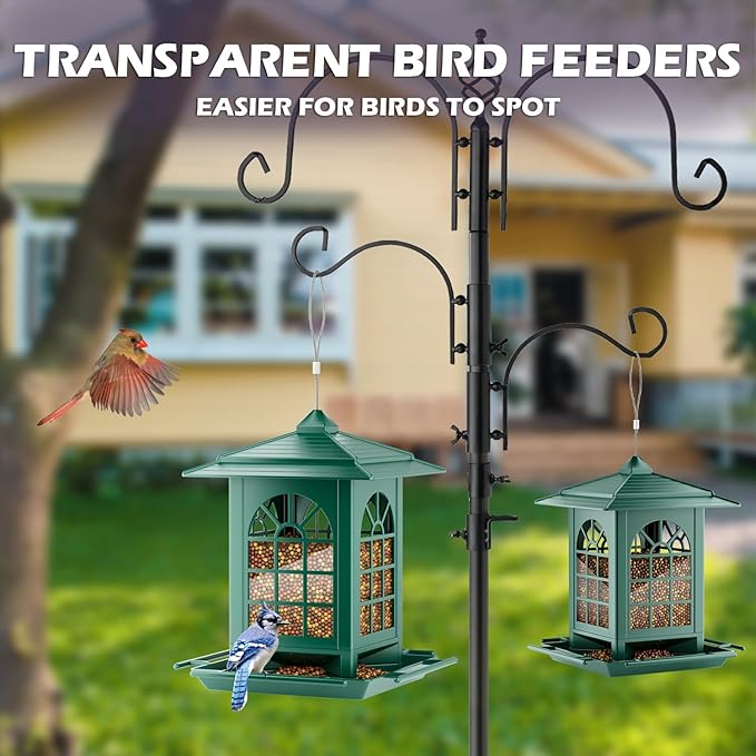 Birdream Bird Feeders for Outdoor Hanging, Assembly Required, 1-Min Easy Setup, Classic Courtyard Design, Attracting Cardinals Chickadees Goldfinches & Sparrows - Green