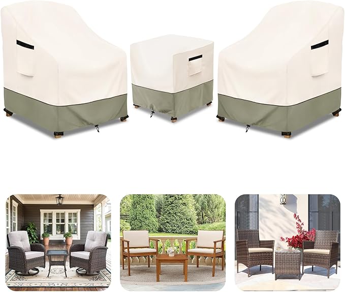 3-Piece Patio Furniture Covers Waterproof for Outdoor Bistro Set with Table & 2 Chair Covers, Heavy Duty 600D Outdoor Veranda Patio Garden Furniture Coverï¼Greenï¼