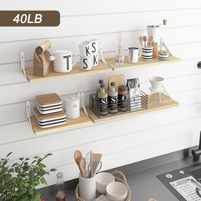 YGEOMER Floating Shelves for Wall, Different Sizes Natural Wood Wall Shelves