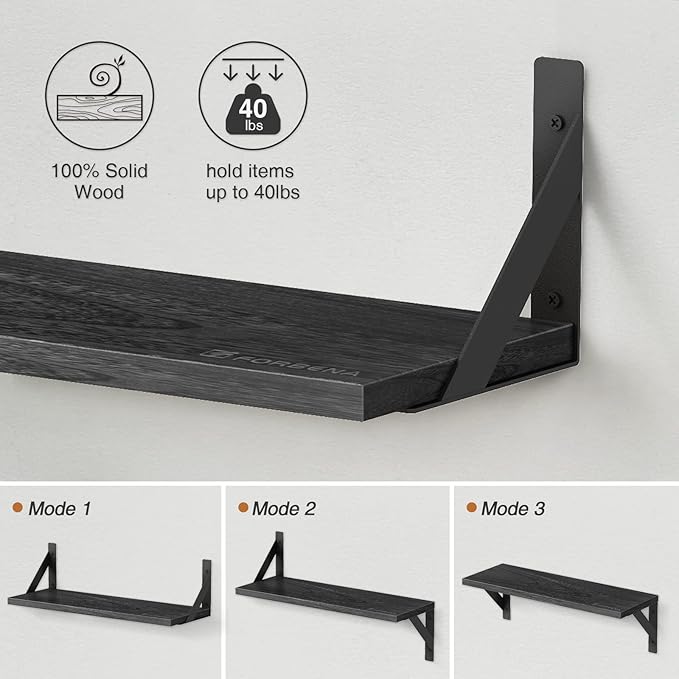 Forbena Large Floating Shelves for Wall 24 Inch Long Set of 3, 8 in Deep Wall