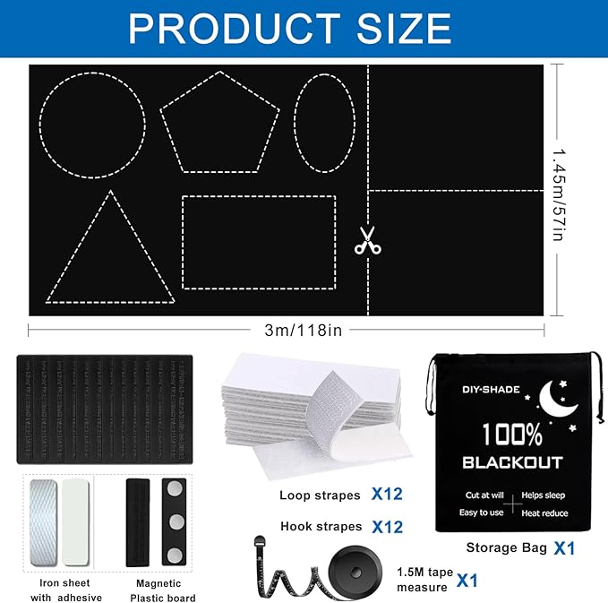 100% Blackout Blind Magnetic Blackout Window Cover 118 x 57Inch, Media Room