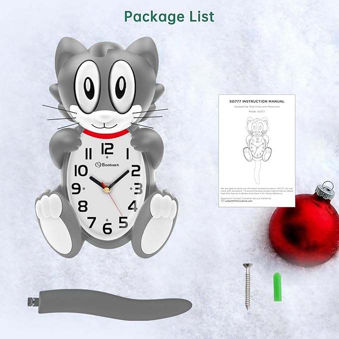 Soobest 18 Inch Large 3D Cat Wall Clock Battery Operated