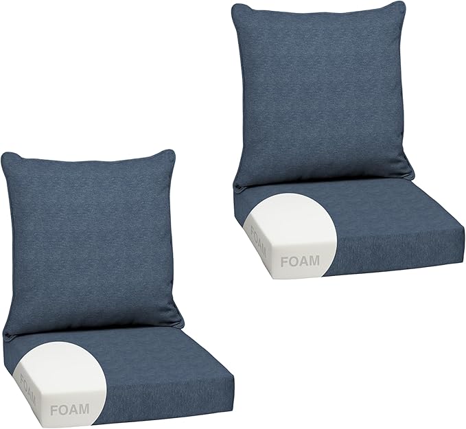 Arden Olefin Outdoor Foam Deep Seat Cushion Set (2-Pack), 24x24, Premium High-Density Foam, Never Flattens, Weather-Proof for Patio Chair Sofa Couch, Denim Alair