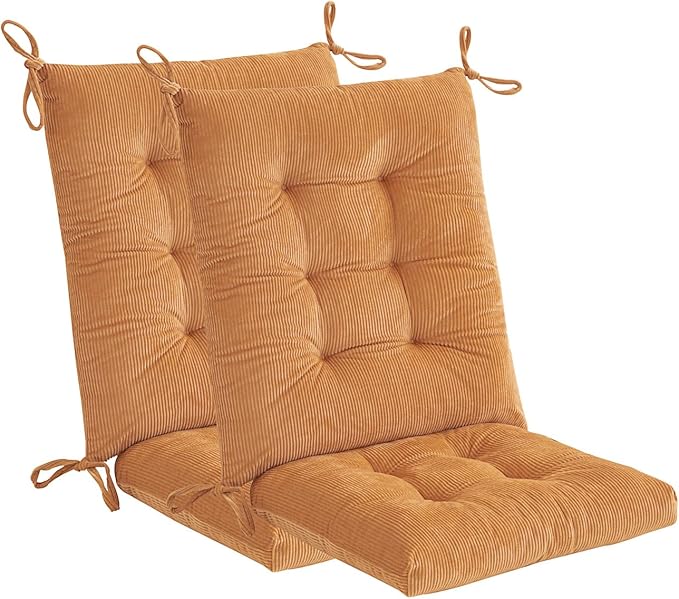 Outdoor Patio Cushion, Rocking Chair Cushion, Tufted Pads, Set of Upper and Lower with Ties Pack of 2 (2 Sets) - Back 20"Ã17", Seat 17"Ã17" (Khaki)