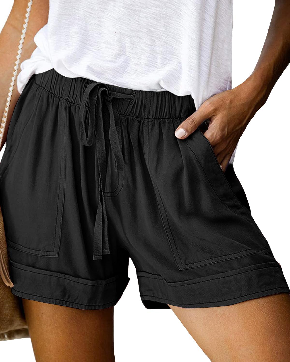 Skiennix Women's Lightweight Athletic Shorts - Comfy Elastic Waist Drawstring Design with Pockets