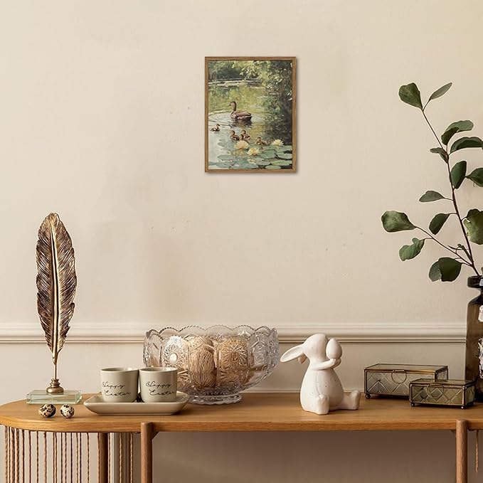 Framed Vintage Duck Canvas Wall Art, Rustic Farmhouse Animal Family Pictures