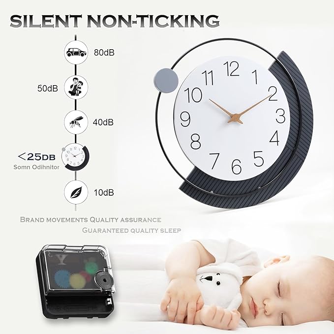 Dankeit Decorative Wall Clock, Silent Non-Ticking Quartz Battery Operated