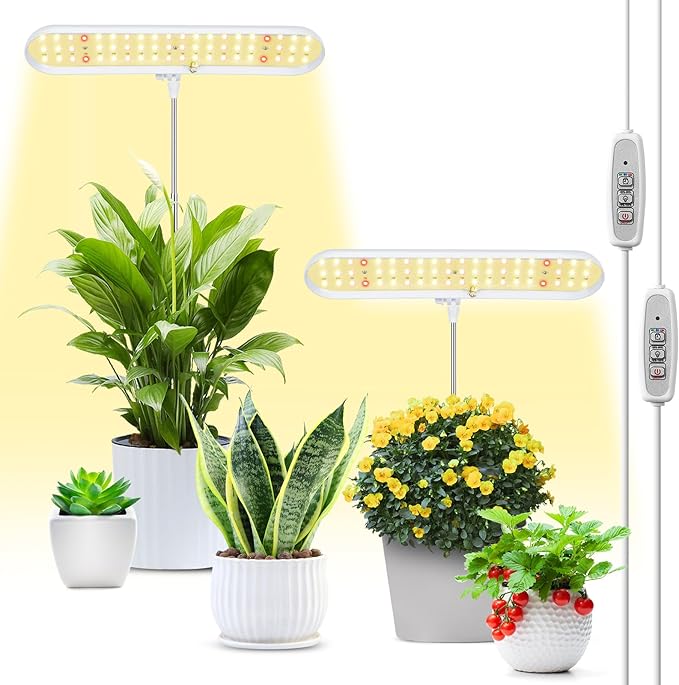 FOXGARDEN Grow Light, Full Spectrum LED Grow Lamp, Plant Lights for Indoorï¼Auto Timer 4/8/12H, 4 Dimmable, Height Adjustable 8.5"-24", Growing Lights 2 Pack