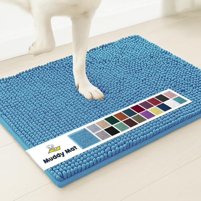 Muddy Mat® | Super Water Absorbent Door Mat Indoor, Microfiber Quick Dry Chenille Entryway Rug, Slip Resistant Front Door Mat, Indoor Mats for Entryway, Machine Washable Pet Rug, Sky Blue 16"x24"