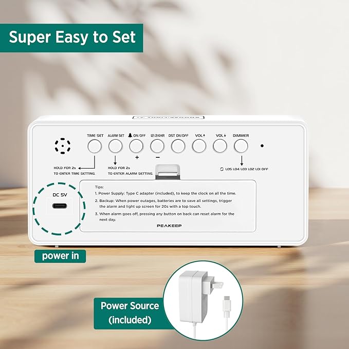 Peakeep Digital Clock, Alarm Clock Battery Backup Powered
