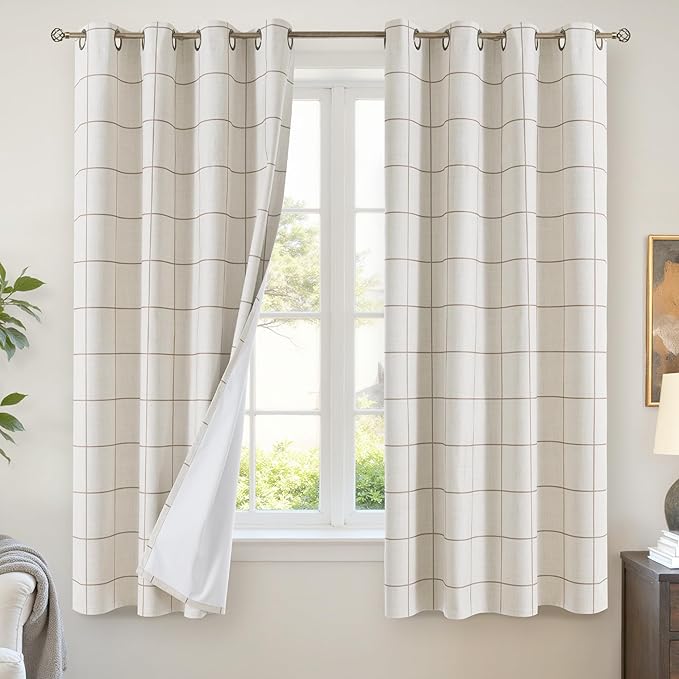 Lajode Brown Plaid Linen Blackout Curtains