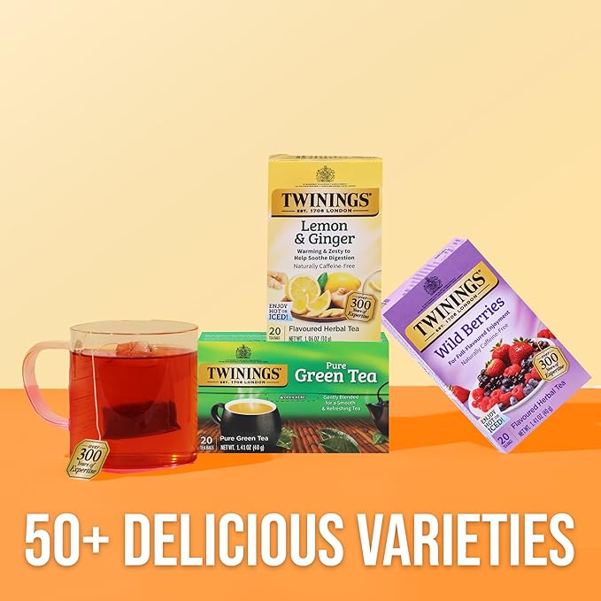 Twinings Wild Berries Herbal Tea Individually Wrapped Bags, 20 Count (Pack of 6), Full-Flavoured, Naturally Caffeine-Free, Enjoy Hot or Iced, 120 Teabags