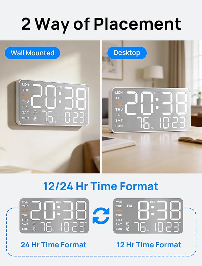 MASHI 8.4''Large Digital Wall Clock, Led Alarm Clock