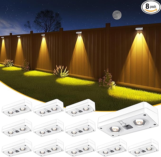 JOFIOS Solar Fence Lights 12 Pack, 50 Lumens Outdoor Fence Solar Lights with 12 Modes RGB Color Glow LED Solar Lights Outdoor Waterproof for Patio, Backyard, Deck, Fence, Railing.ï¼White Shellï¼