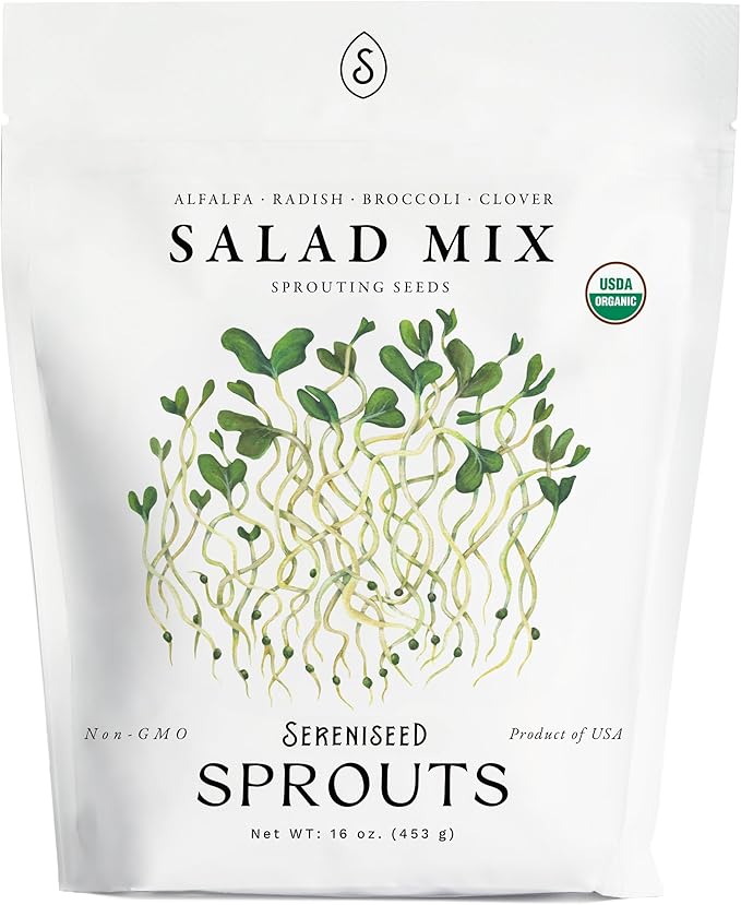 Organic Salad Mix Sprout Seeds (16 oz) â Non-GMO, Heirloom Seeds for Sprouting and Microgreens - Alfalfa, Radish, Broccoli, and Clover
