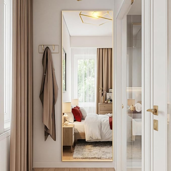 DUMOS Full Length Mirror for Bedroom, Hanging or Leaning for Wall, Aluminum