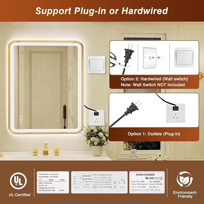 32x40 Inch LED Bathroom Mirror