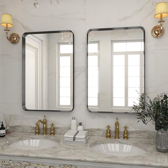 VooBang Bathroom Mirror 24x36 inch, Modern Round Corner Bathroom Vanity Mirror
