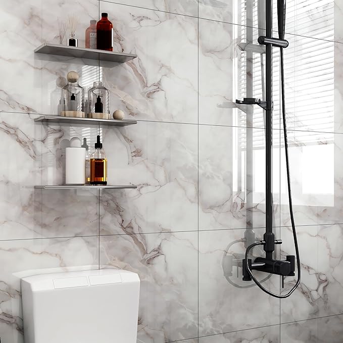 10pcs Peel and Stick Tile Shower Waterproof Marble Tiles Wall Panels,
