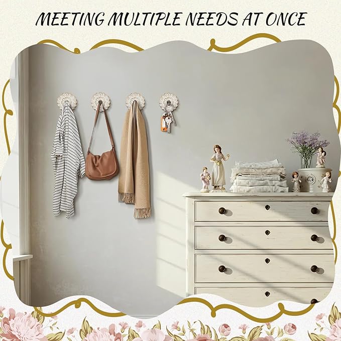 Weysat 4 Pcs Vintage Hooks for Wall Wood Farmhouse Towel Hooks Shabby Chic Wall
