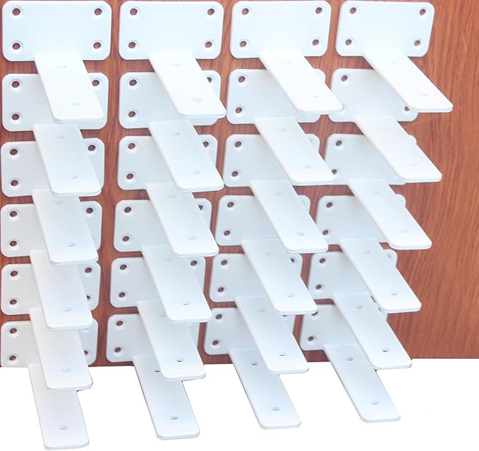 24 Pack - 5 inch White Hidden L Shelf Bracket Iron Floating Shelf Brackets