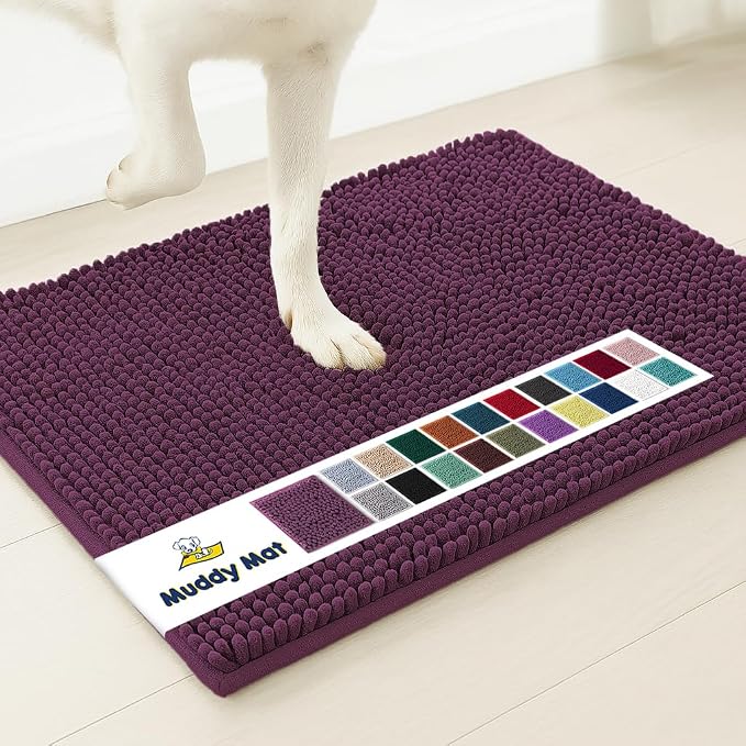 Muddy Mat® | Super Water Absorbent Door Mat Indoor, Microfiber Quick Dry Chenille Entryway Rug, Slip Resistant Front Door Mat, Indoor Mats for Entryway, Machine Washable Pet Rug, Dark Purple 24"x36"
